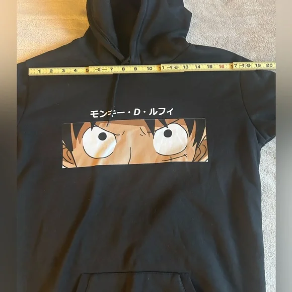 Anime Graphic “One Piece” Black Hoodie with  Yellow Text - Picture 3 of 6